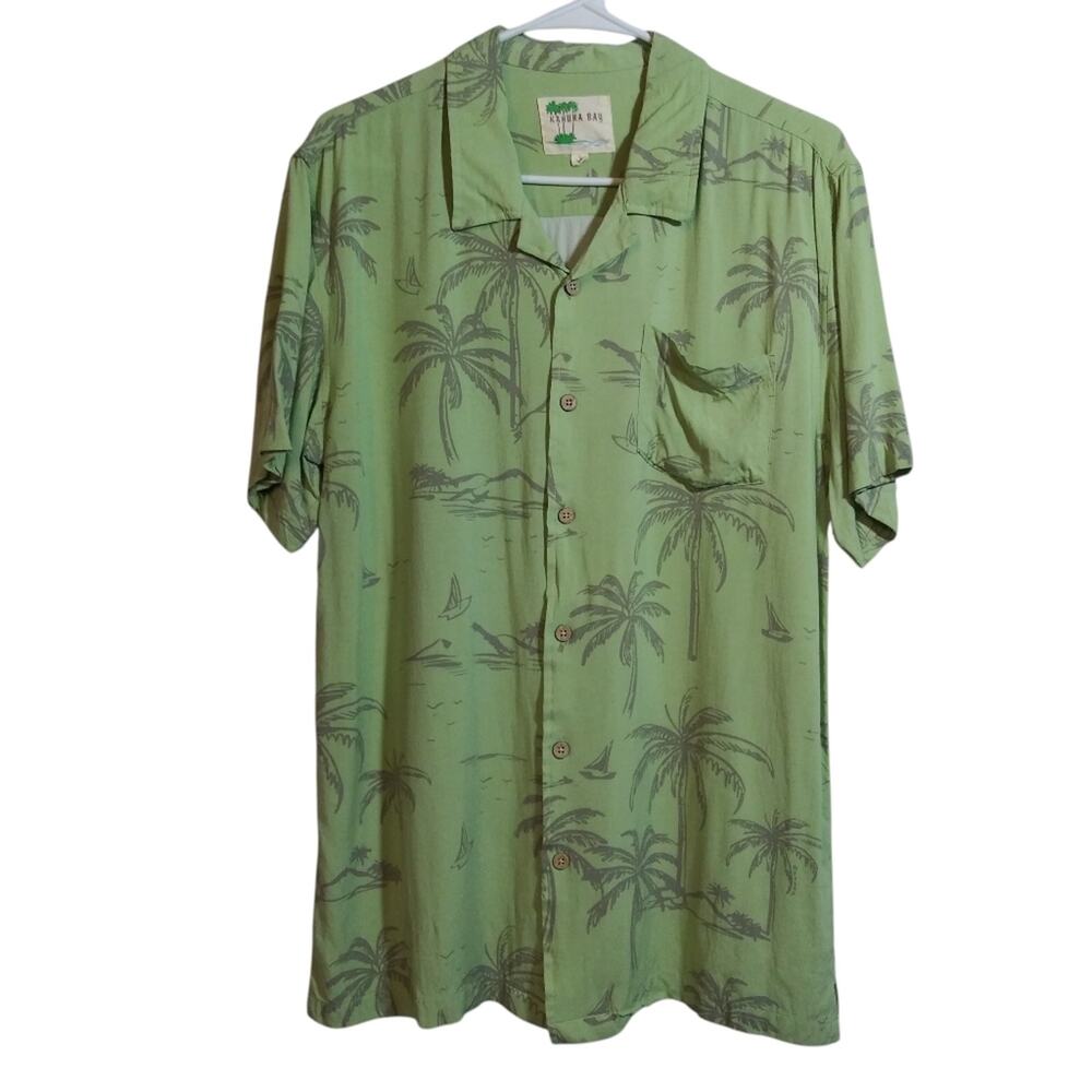 Kahuna Bay Green Palm Tree Print Men's Casual Button Up Shirt Size L